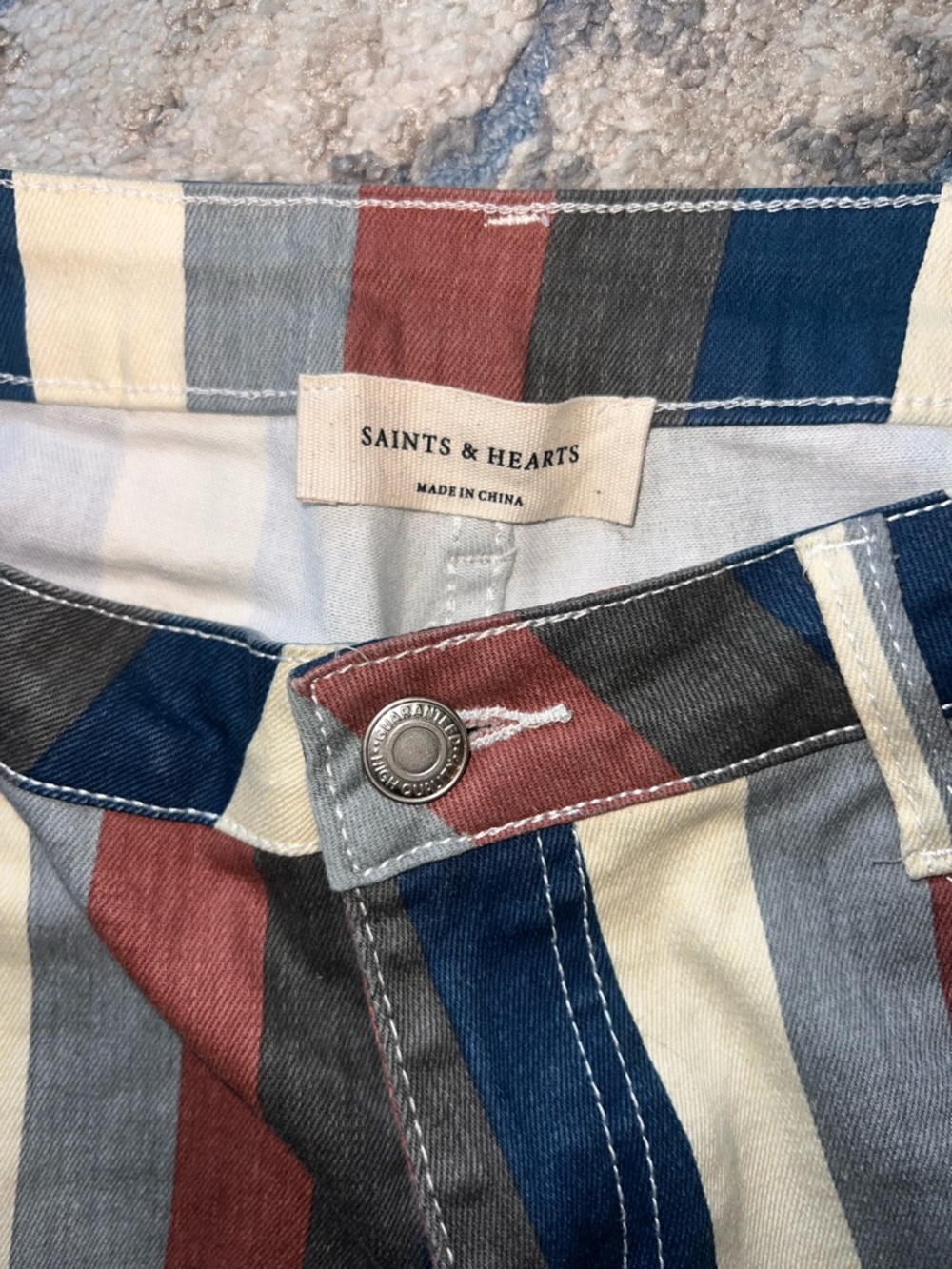 Striped Multi-Tone High-Rise Denim Shorts - Picture 3 of 3